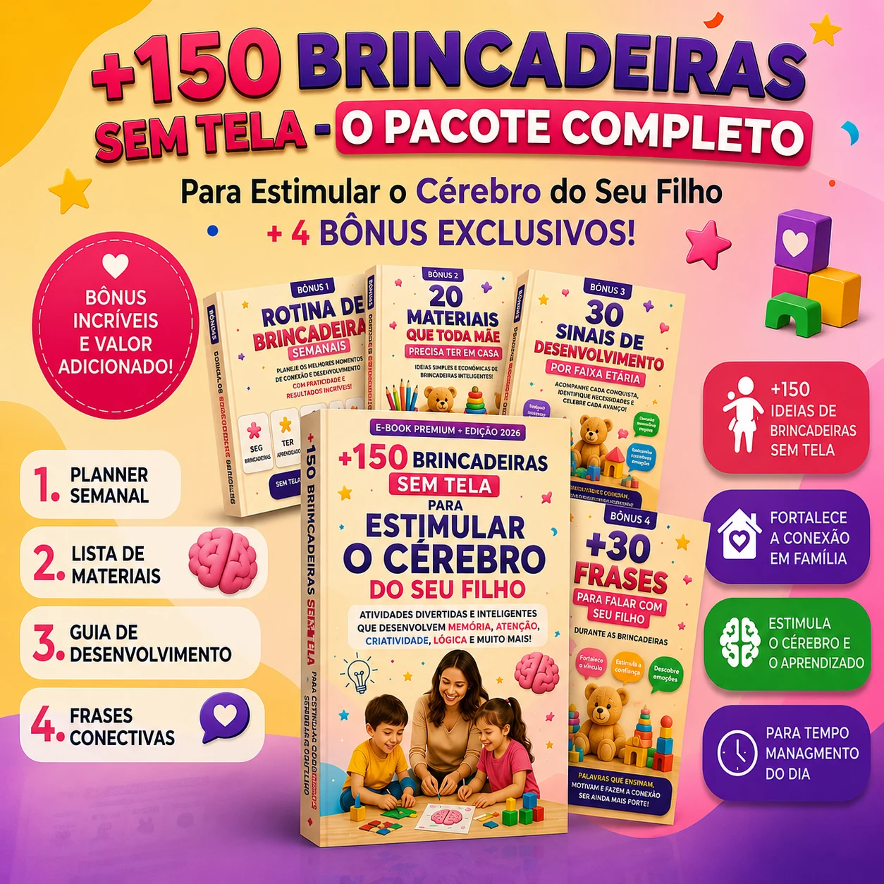 Capa do produto +150 Brincadeiras Sem Tela - Estimular o Cérebro